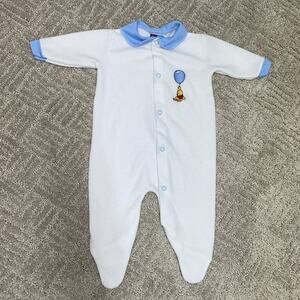 Vintage White With Blue Trim Winnie The Pooh Footed Sleeper One Piece Sz 0-3m